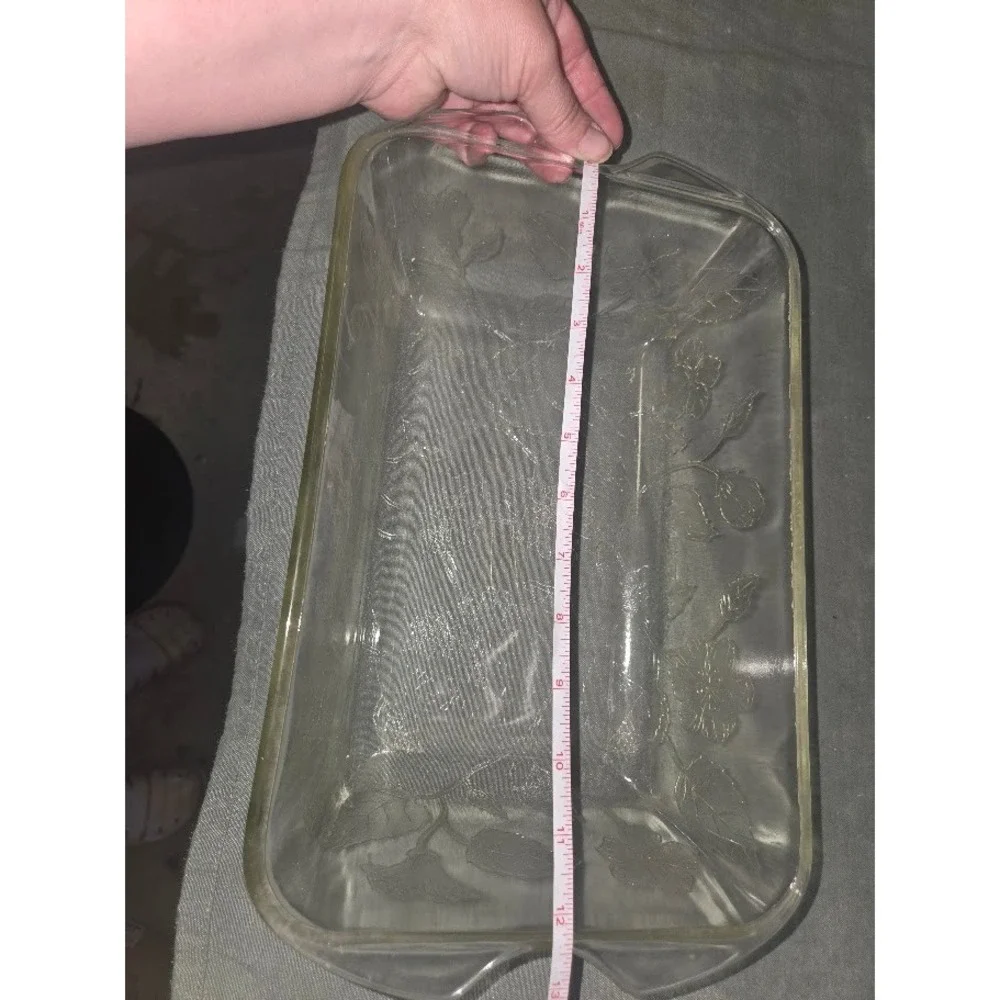 1940's Glassbake Loaf Pan Mckee Glass Ovenware Sears Roebuck Flamex Hibiscus